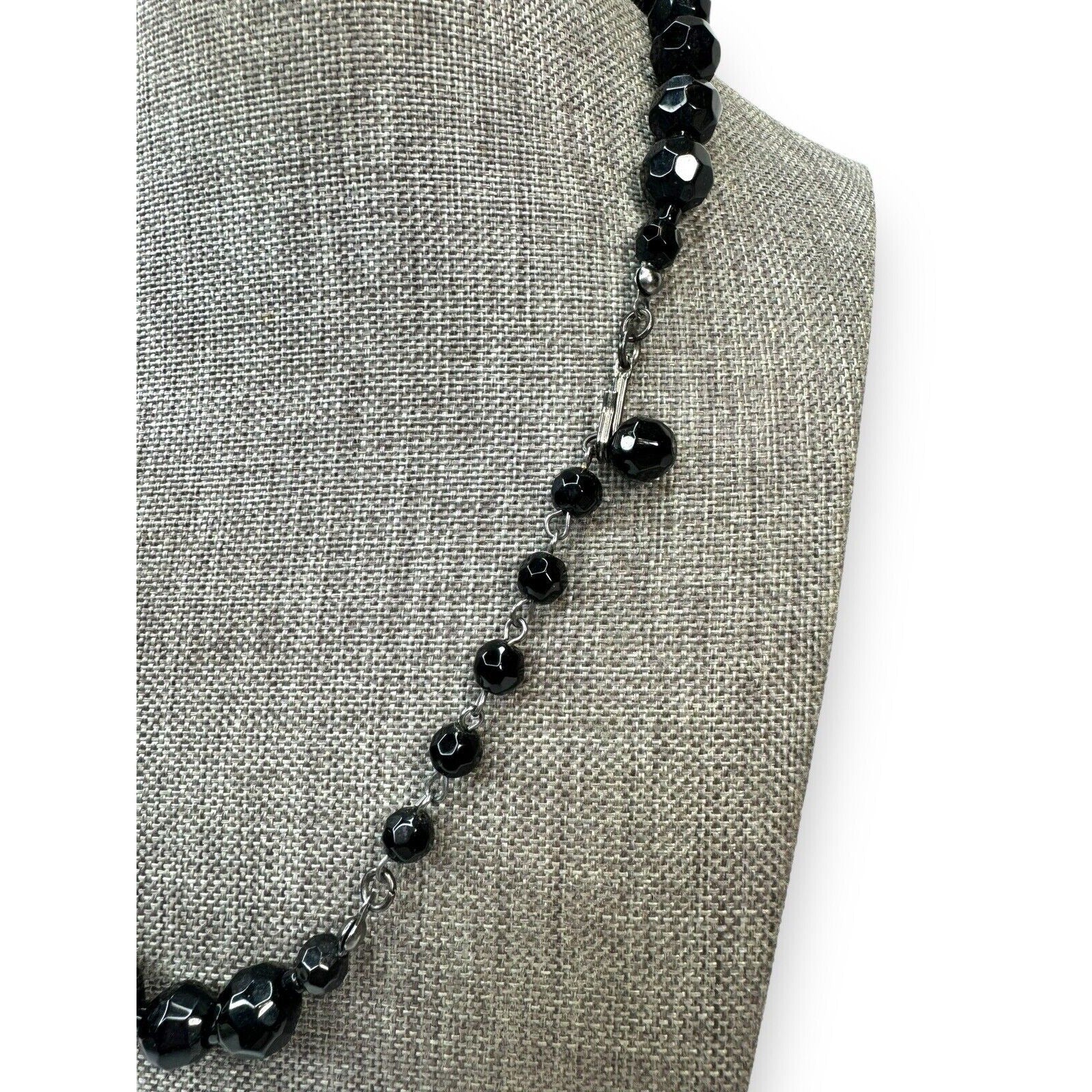 Vintage Black Molded Glass Beaded Necklace Adjustable 16"–18.5"