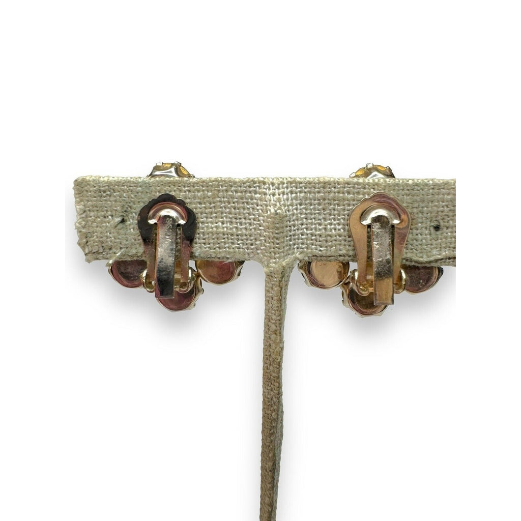 Weiss Vintage Brown Amber Rhinestone Clip On Earrings Gold Tone 1950s