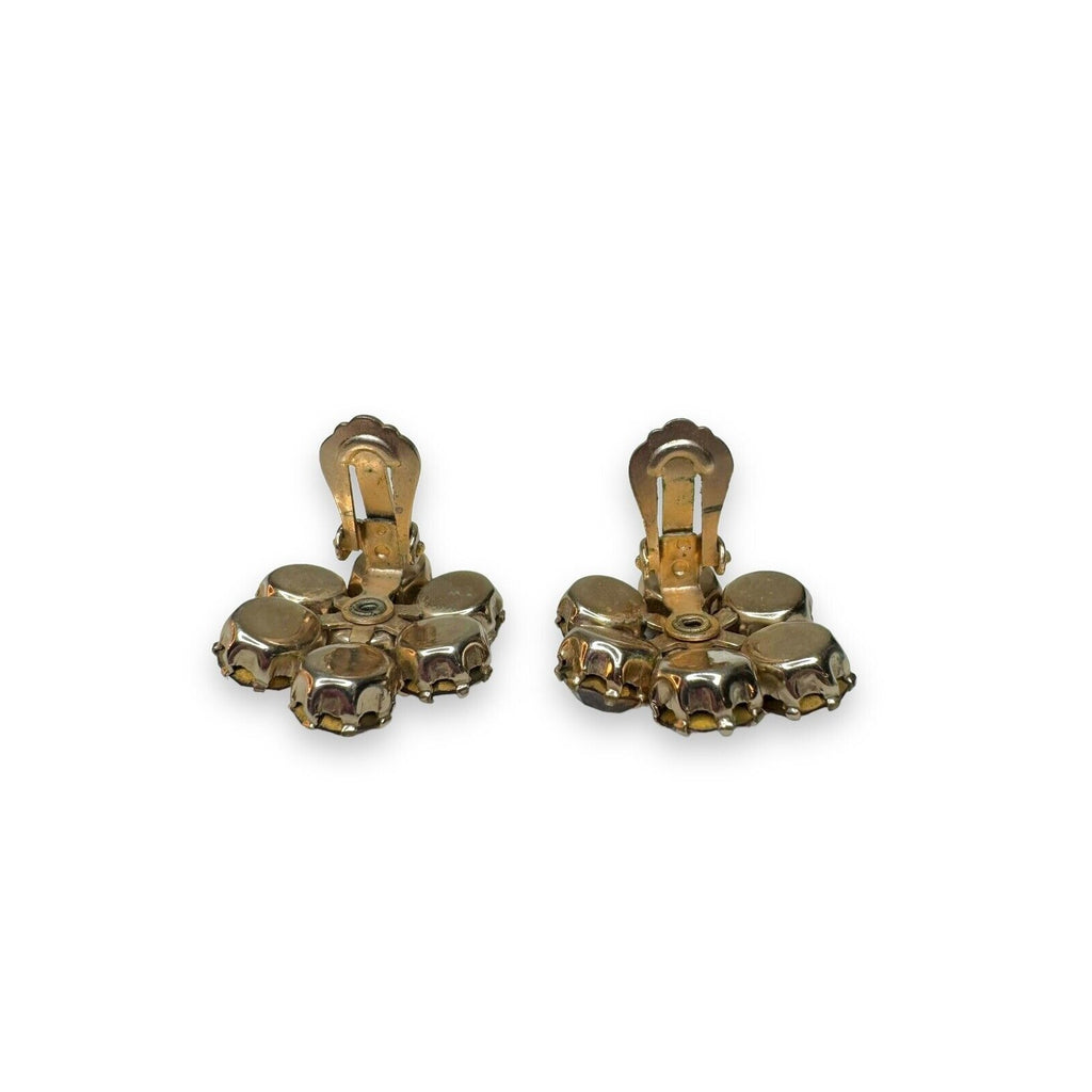 Weiss Vintage Brown Amber Rhinestone Clip On Earrings Gold Tone 1950s