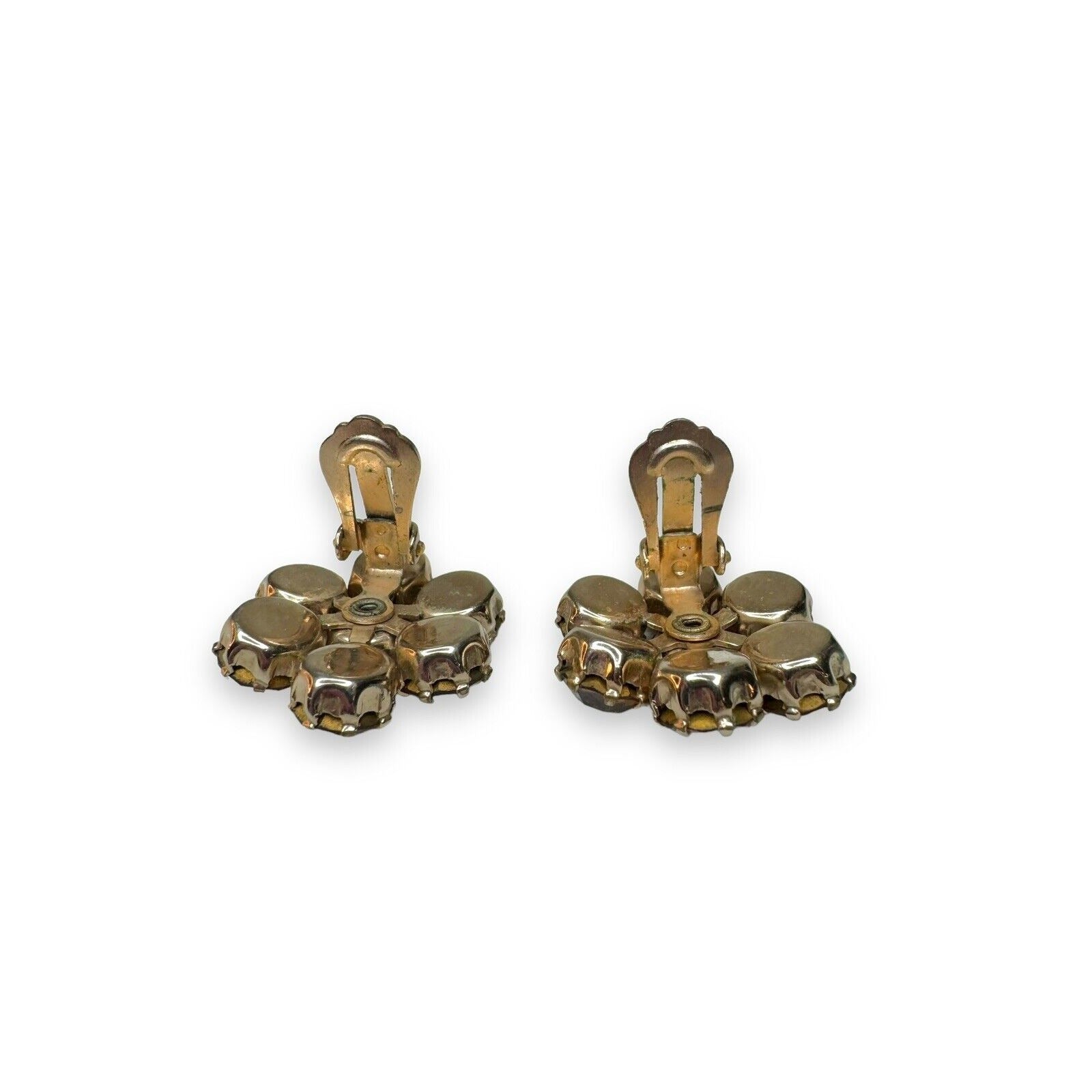 Weiss Vintage Brown Amber Rhinestone Clip On Earrings Gold Tone 1950s