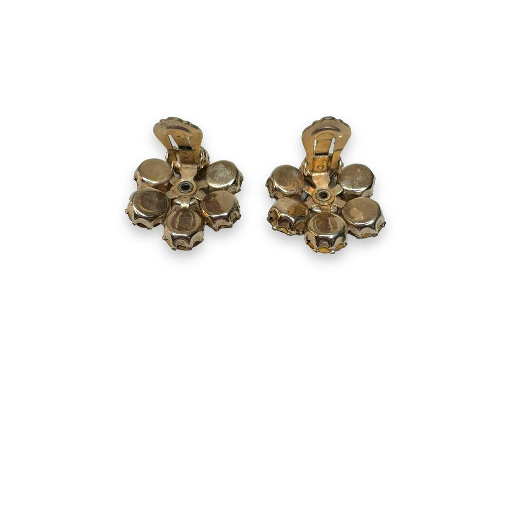 Weiss Vintage Brown Amber Rhinestone Clip On Earrings Gold Tone 1950s