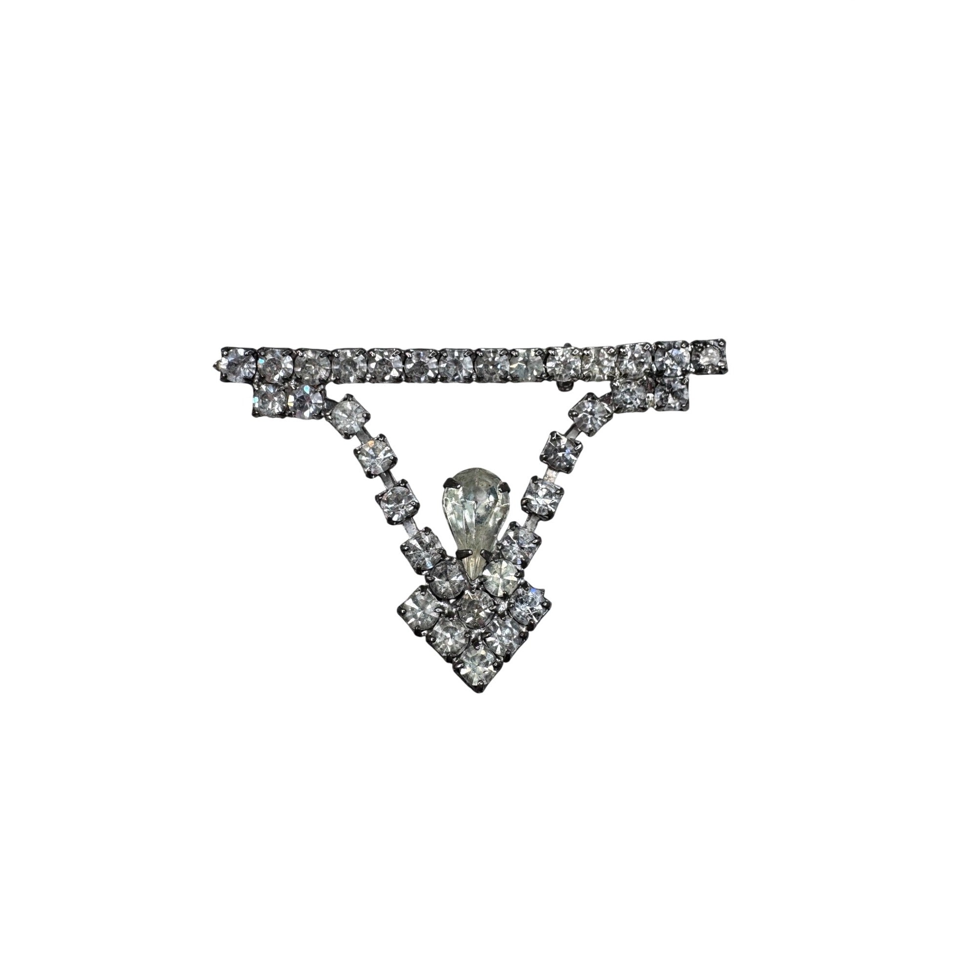 Unsigned Clear Rhinestone Articulated Dangle Brooch Silver Tone 1950s Vintage