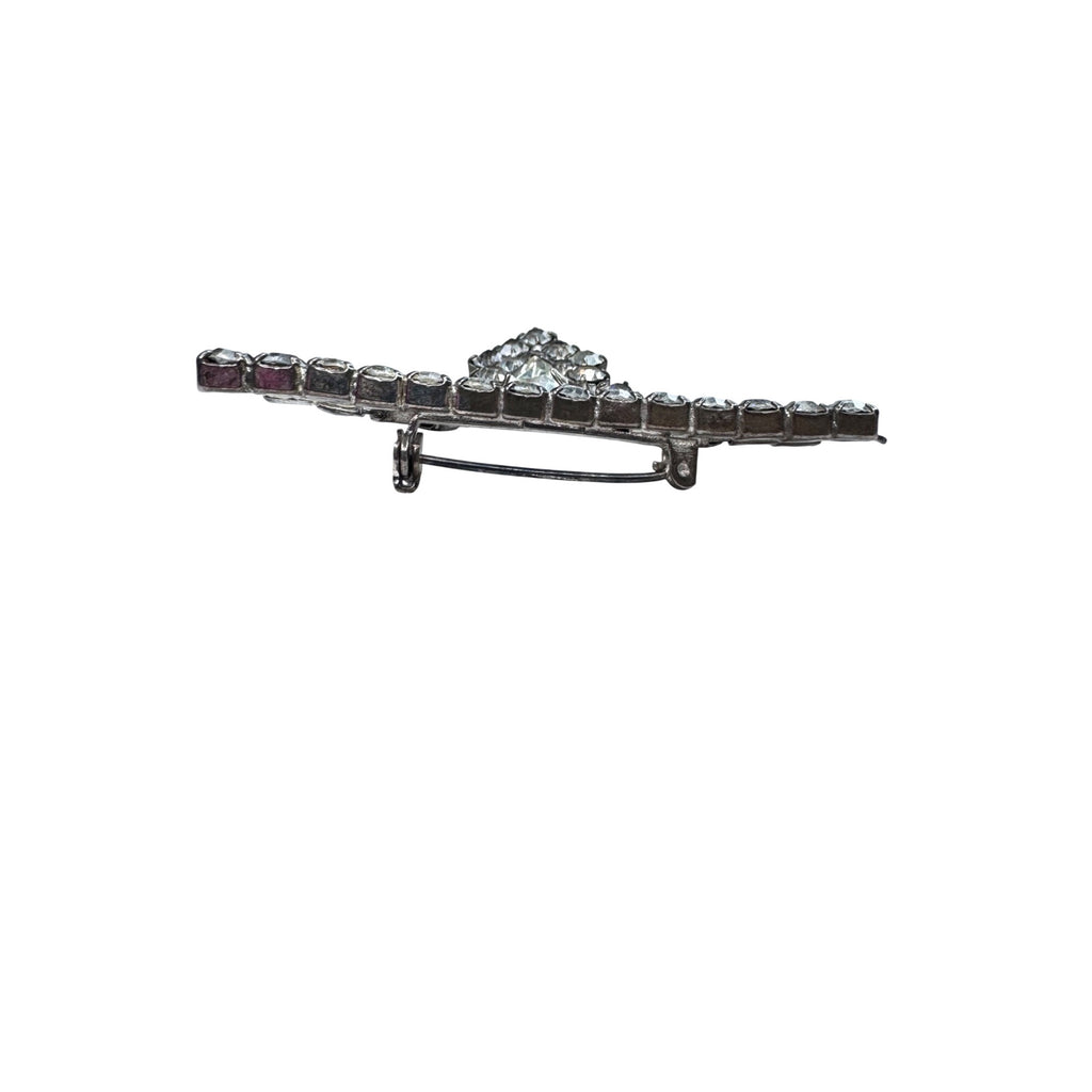 Unsigned Clear Rhinestone Articulated Dangle Brooch Silver Tone 1950s Vintage