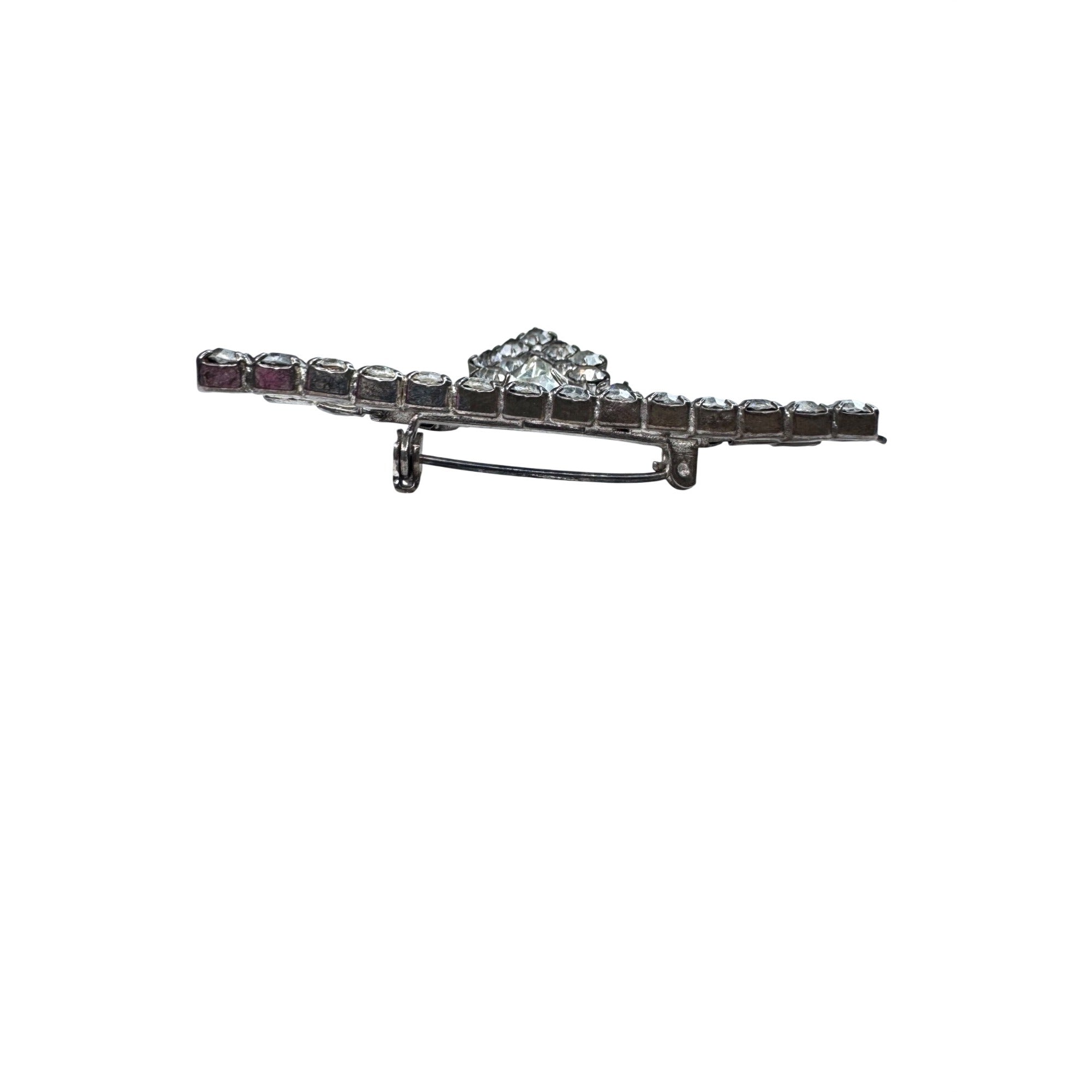 Unsigned Clear Rhinestone Articulated Dangle Brooch Silver Tone 1950s Vintage