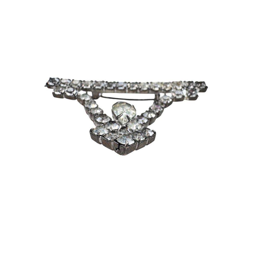 Unsigned Clear Rhinestone Articulated Dangle Brooch Silver Tone 1950s Vintage