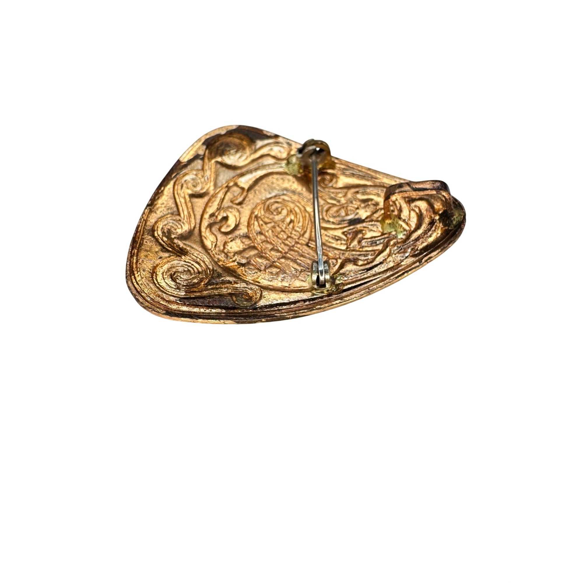Celtic Enamel Brooch Pendant Peacock Multicolor Gold Tone Vintage