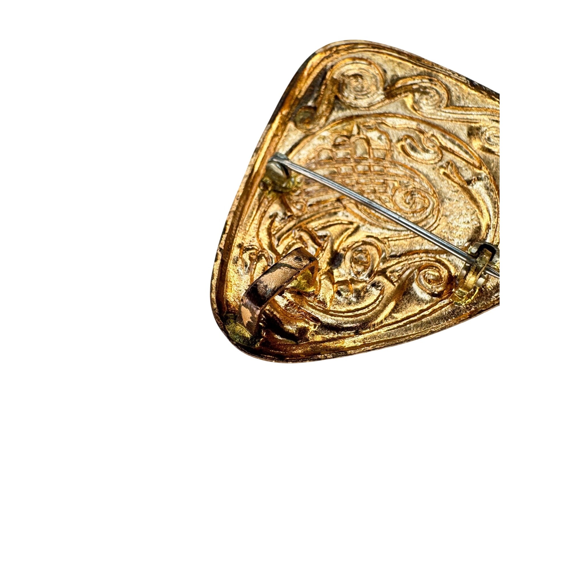 Celtic Enamel Brooch Pendant Peacock Multicolor Gold Tone Vintage
