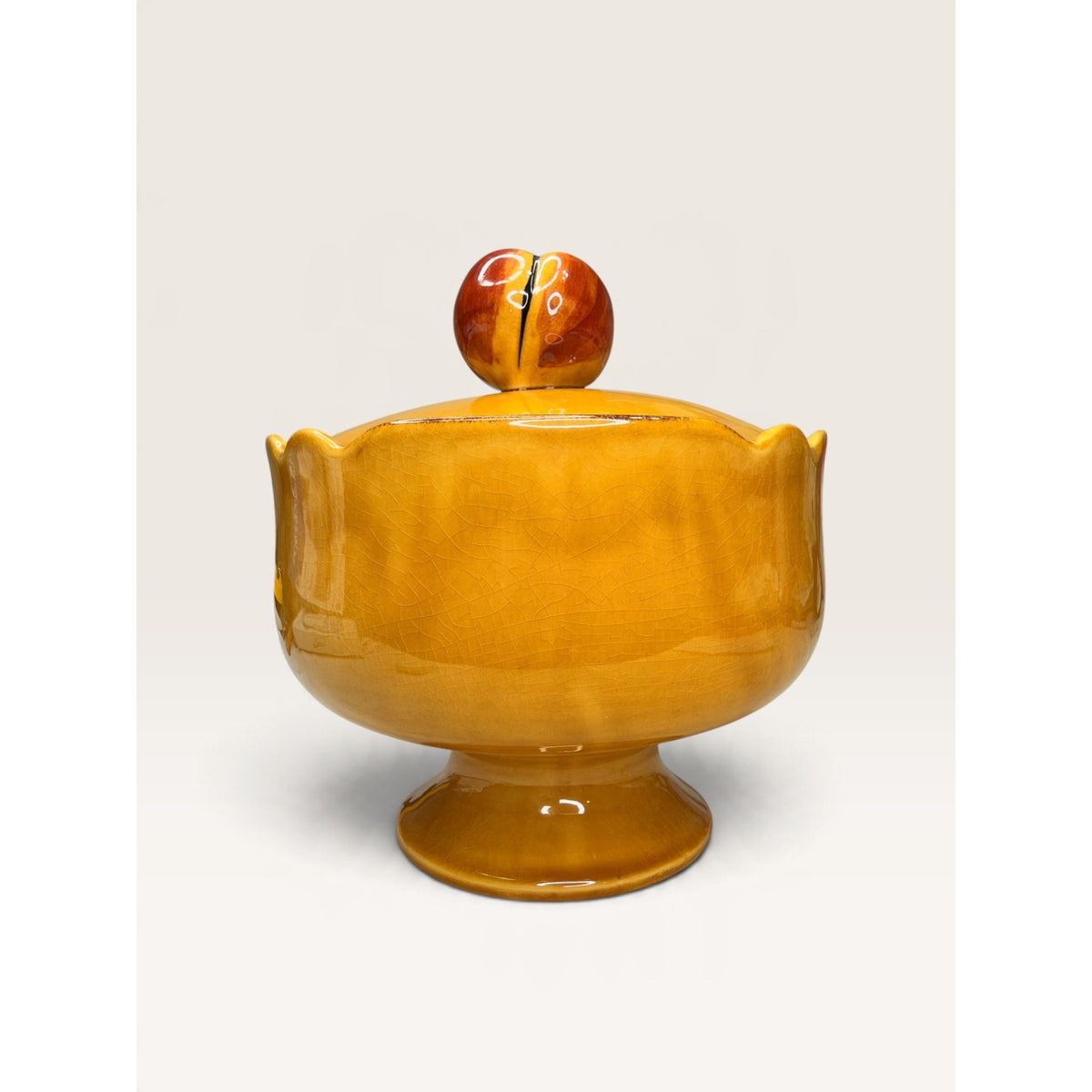 MCM California Pottery Mustard Fruit Covered Compote Jar 1960s Vintage