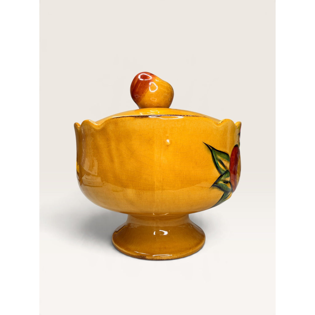 MCM California Pottery Mustard Fruit Covered Compote Jar 1960s Vintage
