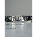 Diamond Accent Stainless Steel Link Bracelet Silver Tone Mens 2000s