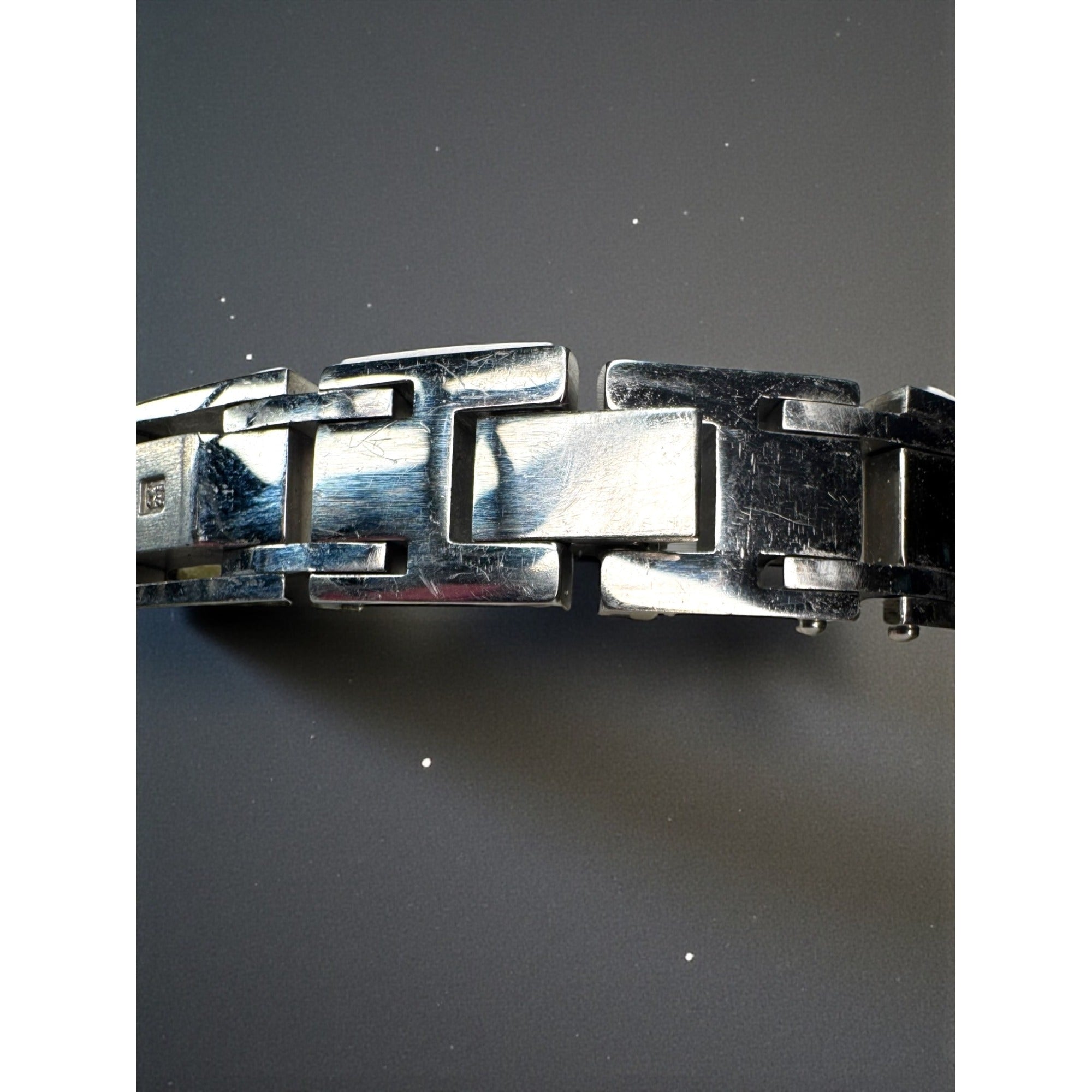 Diamond Accent Stainless Steel Link Bracelet Silver Tone Mens 2000s