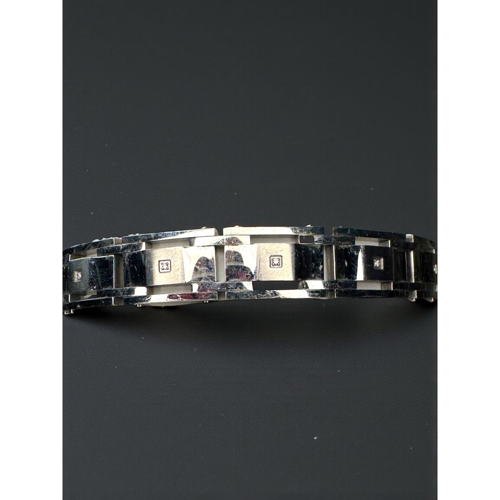 Diamond Accent Stainless Steel Link Bracelet Silver Tone Mens 2000s