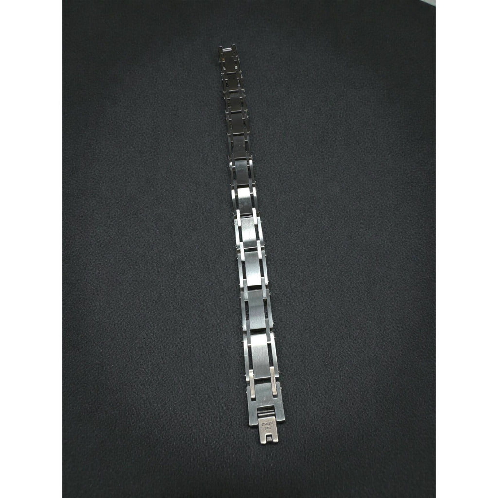 Diamond Accent Stainless Steel Link Bracelet Silver Tone Mens 2000s