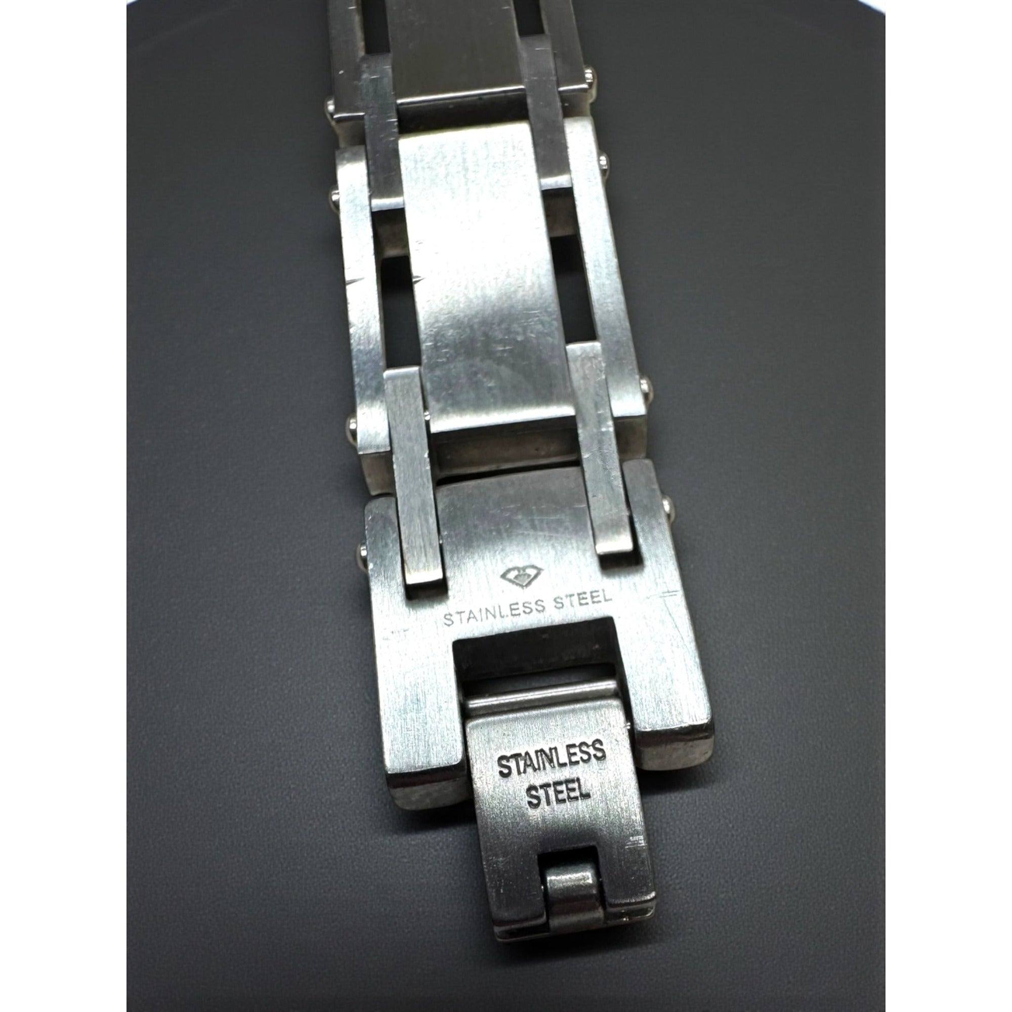Diamond Accent Stainless Steel Link Bracelet Silver Tone Mens 2000s