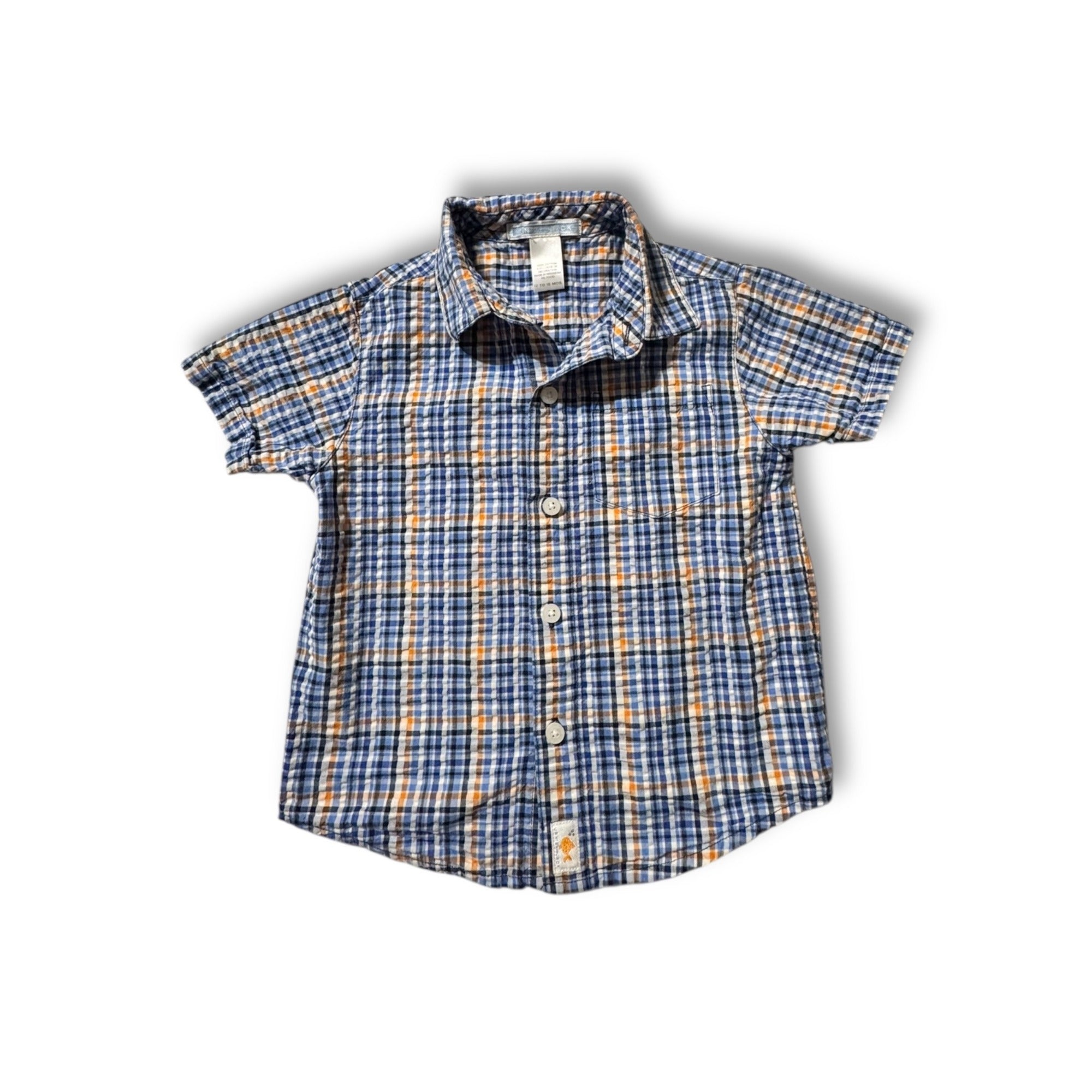 Janie & Jack Boys Button-Up Shirt Blue Orange Plaid 12-18 Months 100% Cotton