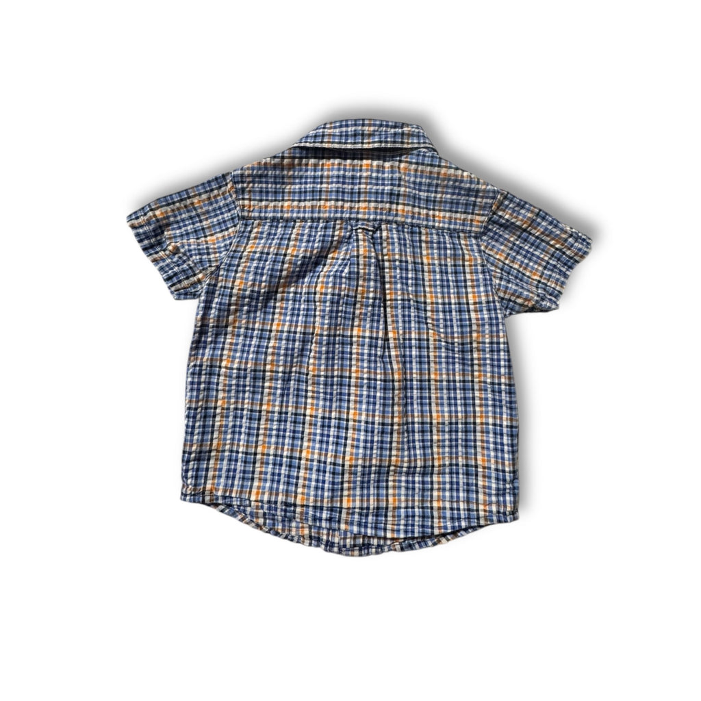Janie & Jack Boys Button-Up Shirt Blue Orange Plaid 12-18 Months 100% Cotton