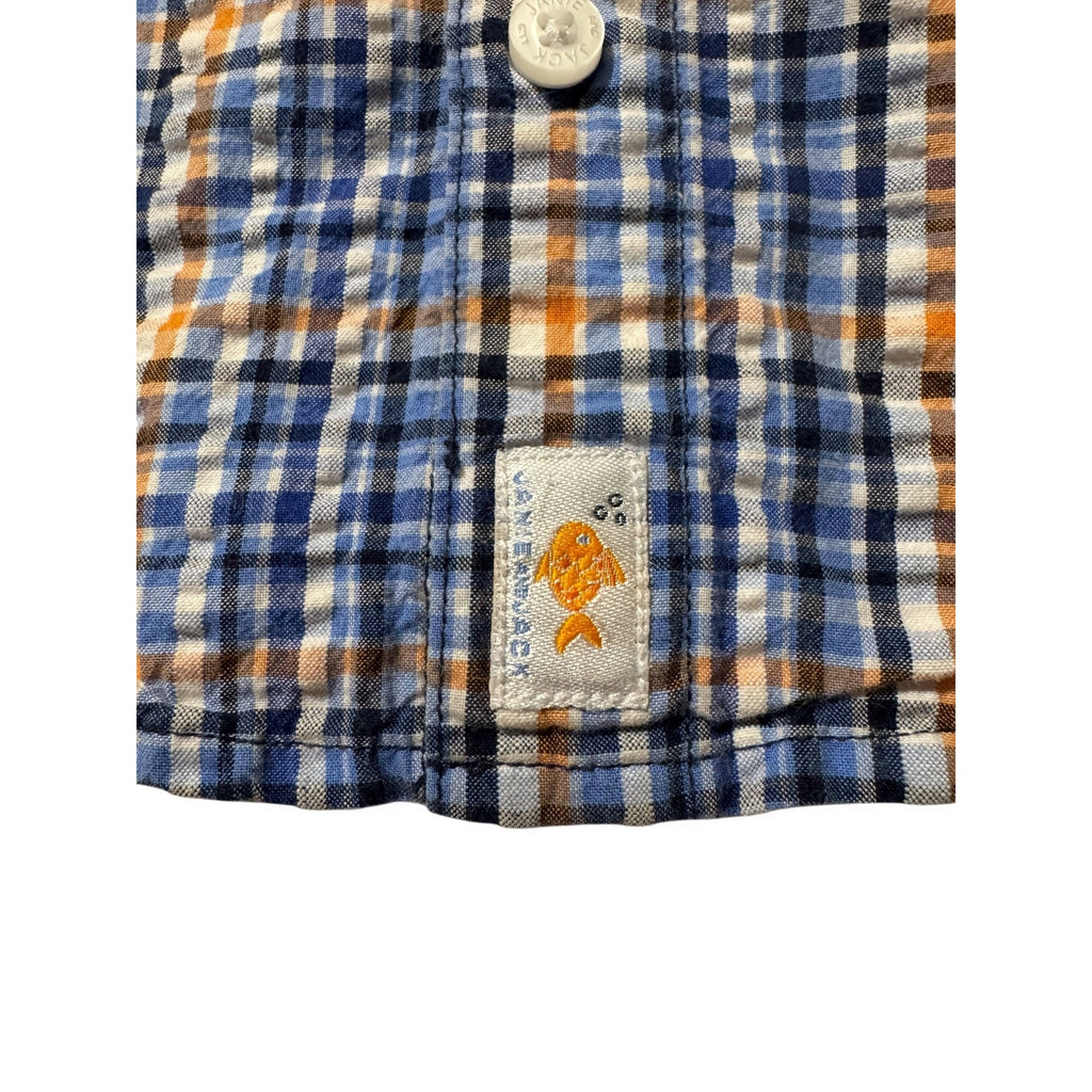 Janie & Jack Boys Button-Up Shirt Blue Orange Plaid 12-18 Months 100% Cotton