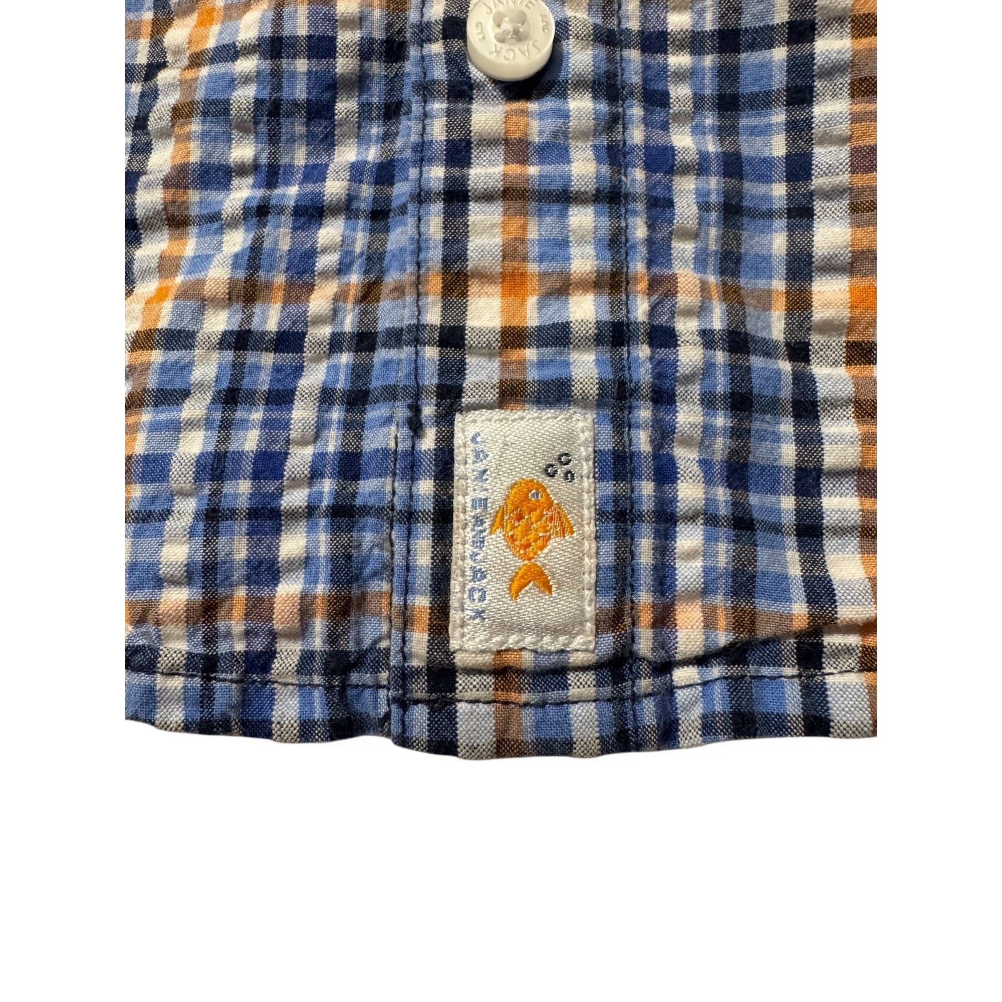 Janie & Jack Boys Button-Up Shirt Blue Orange Plaid 12-18 Months 100% Cotton