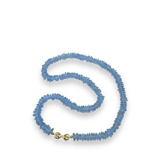 Crown Trifari 20.5” Blue Ripple Glass Bead Necklace Vintage 1960s Signed