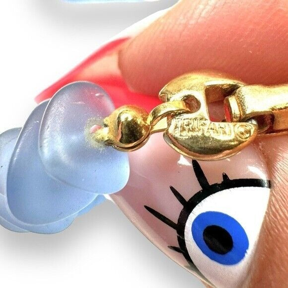 Crown Trifari 20.5” Blue Ripple Glass Bead Necklace Vintage 1960s Signed