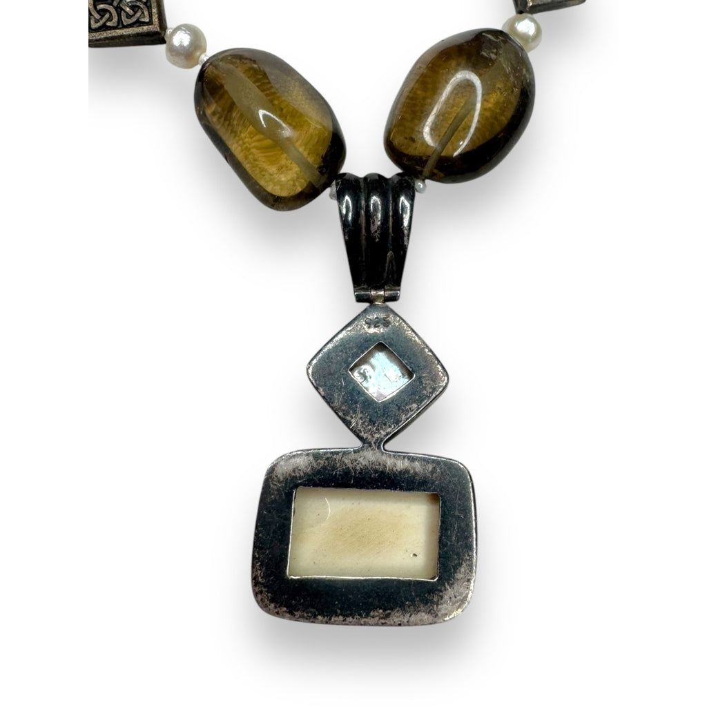 Balinese Sterling Silver Goddess Face Vintage 90s Whimsigoth Pearl Smoky Quartz