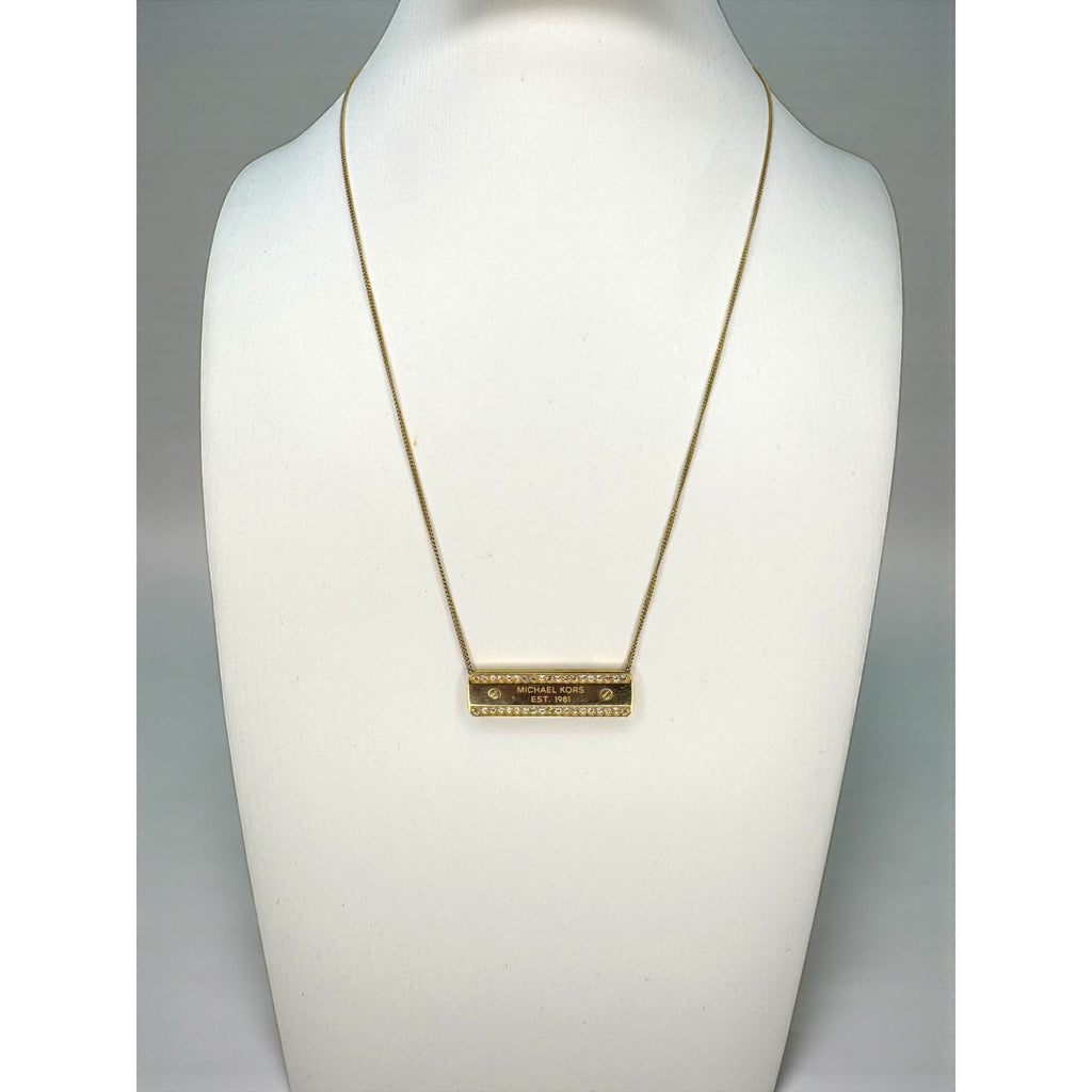 Michael Kors Crystal Bar Necklace Gold Tone Adjustable 16-18"