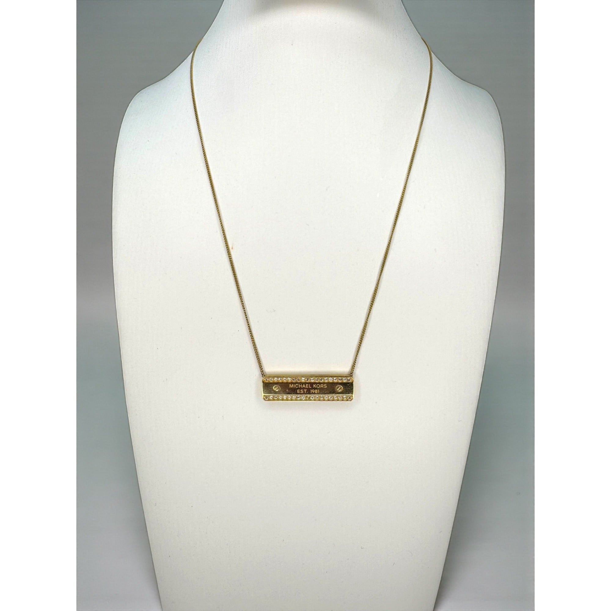 Michael Kors Crystal Bar Necklace Gold Tone Adjustable 16-18"