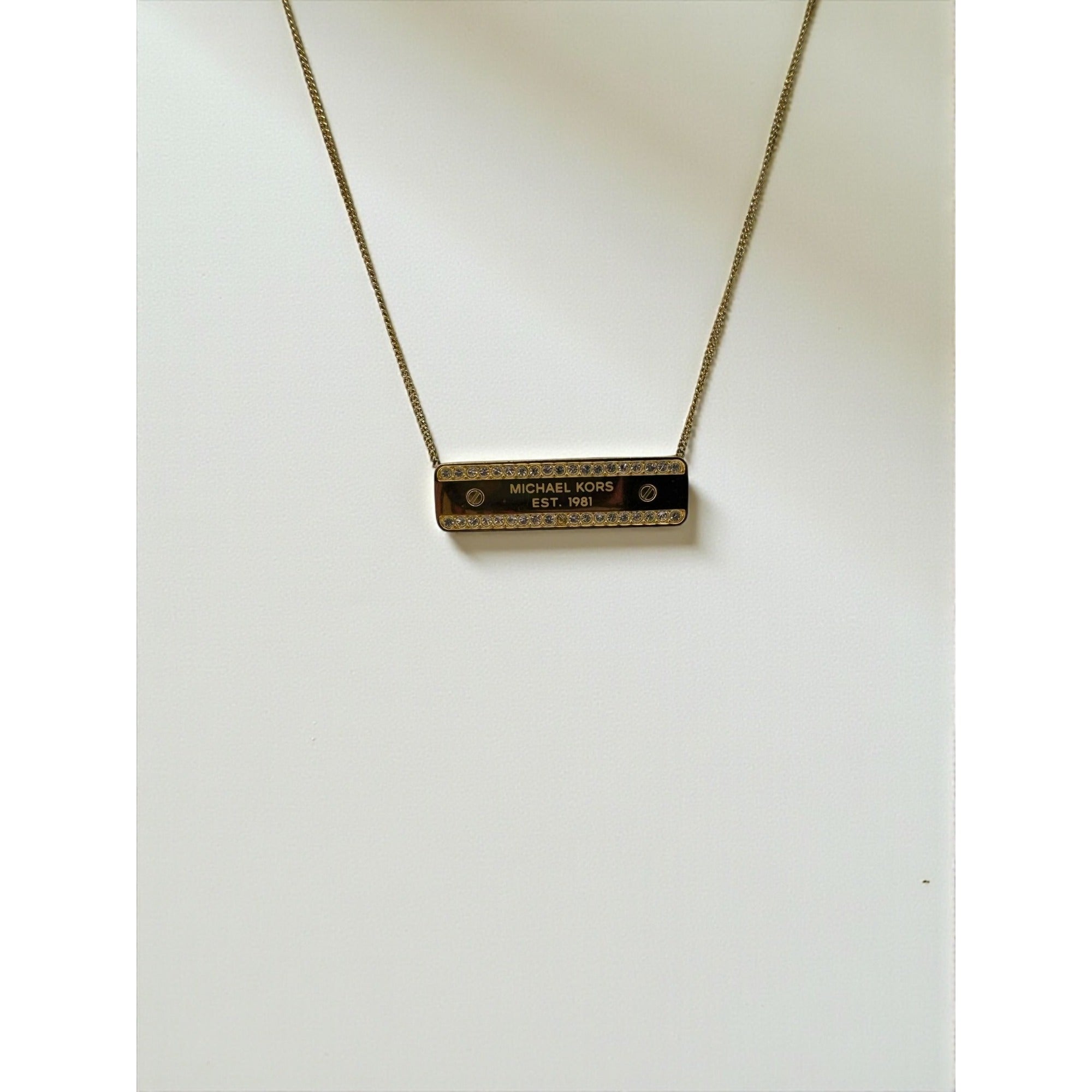 Michael Kors Crystal Bar Necklace Gold Tone Adjustable 16-18"