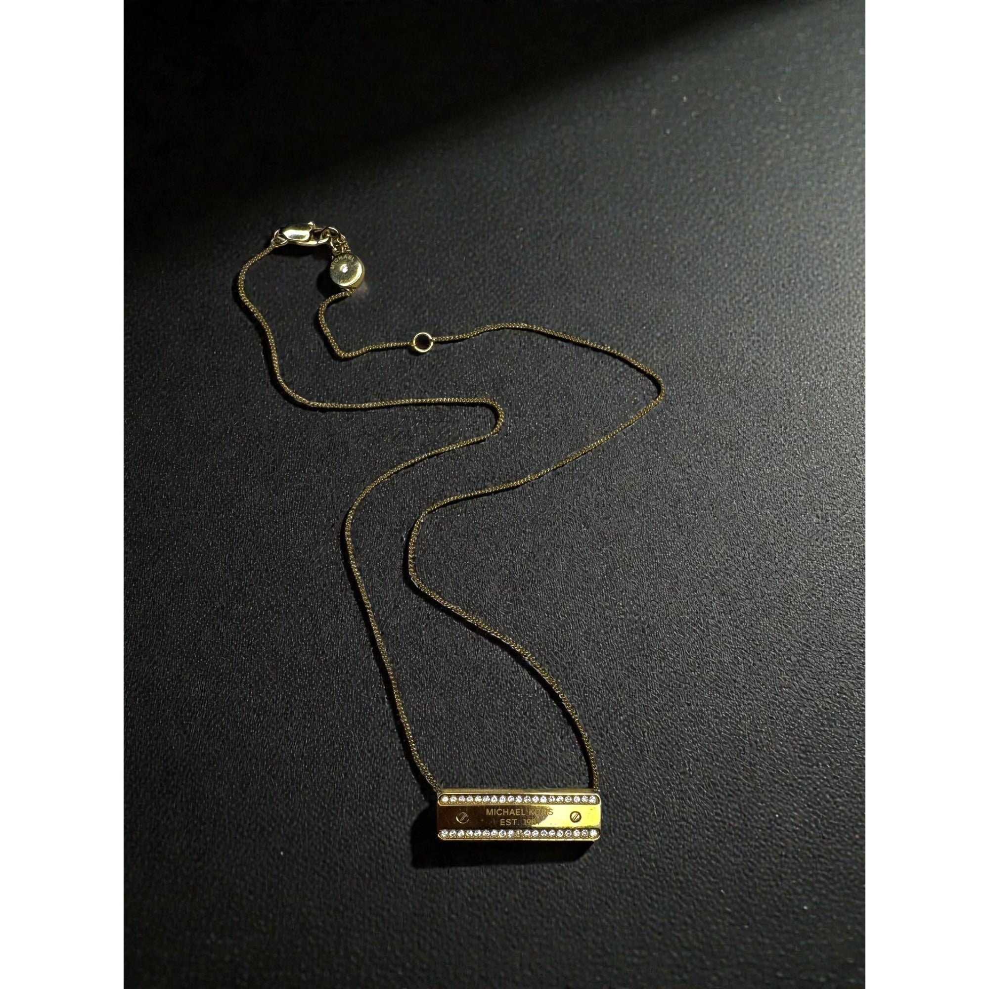 Michael Kors Crystal Bar Necklace Gold Tone Adjustable 16-18"