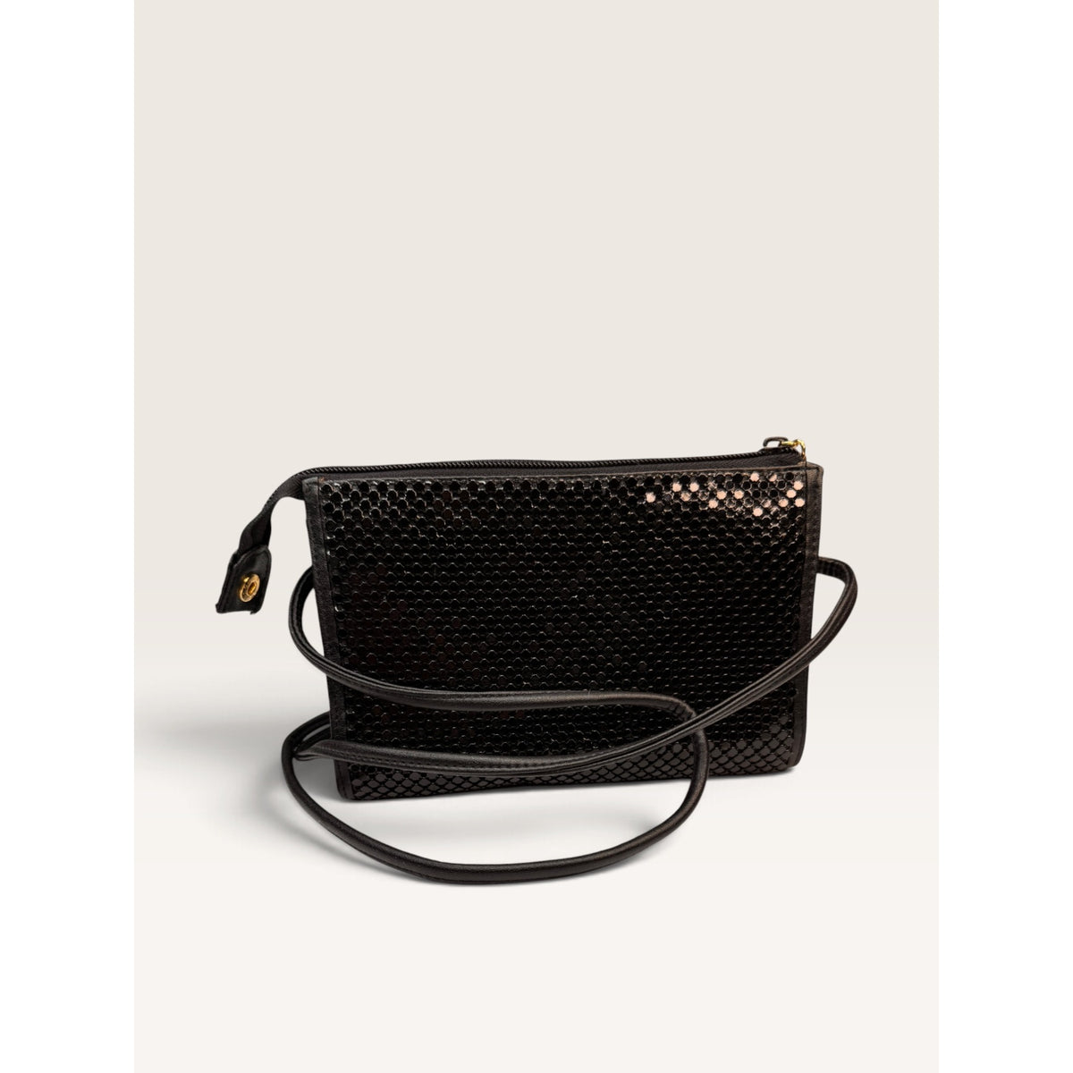 1980s Whiting and Davis Black Metal Mesh Crossbody Bag Evening Shoulder Clutch