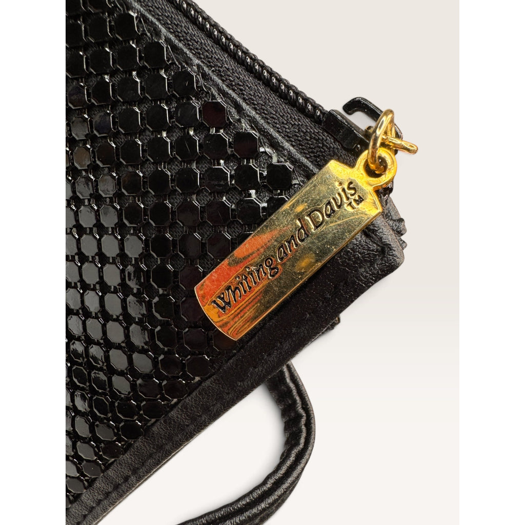 1980s Whiting and Davis Black Metal Mesh Crossbody Bag Evening Shoulder Clutch