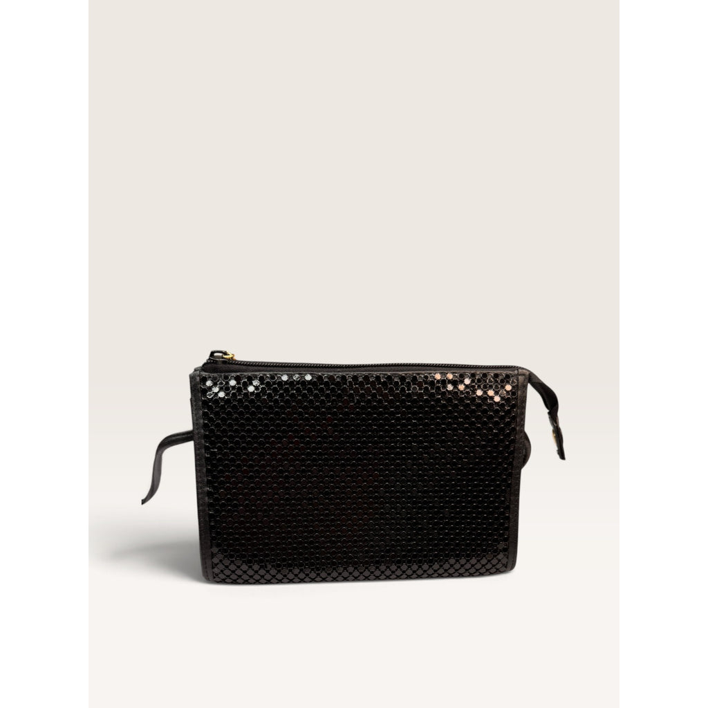 1980s Whiting and Davis Black Metal Mesh Crossbody Bag Evening Shoulder Clutch