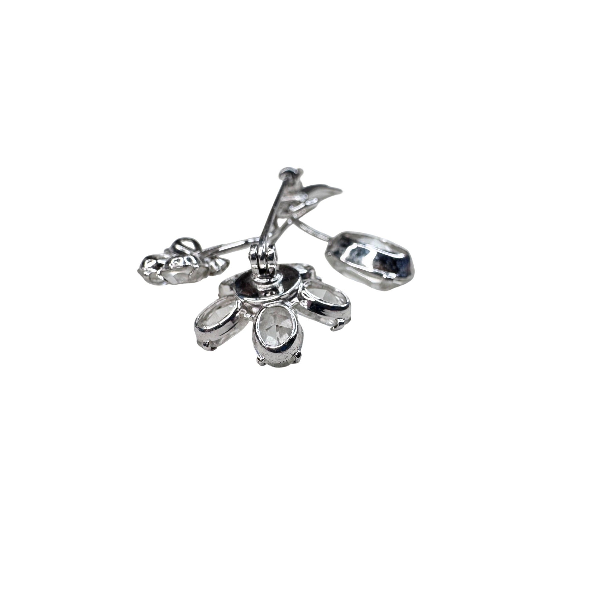Unsigned Floral Brooch Silver Tone Clear Crystals Spray 1960s Vintage