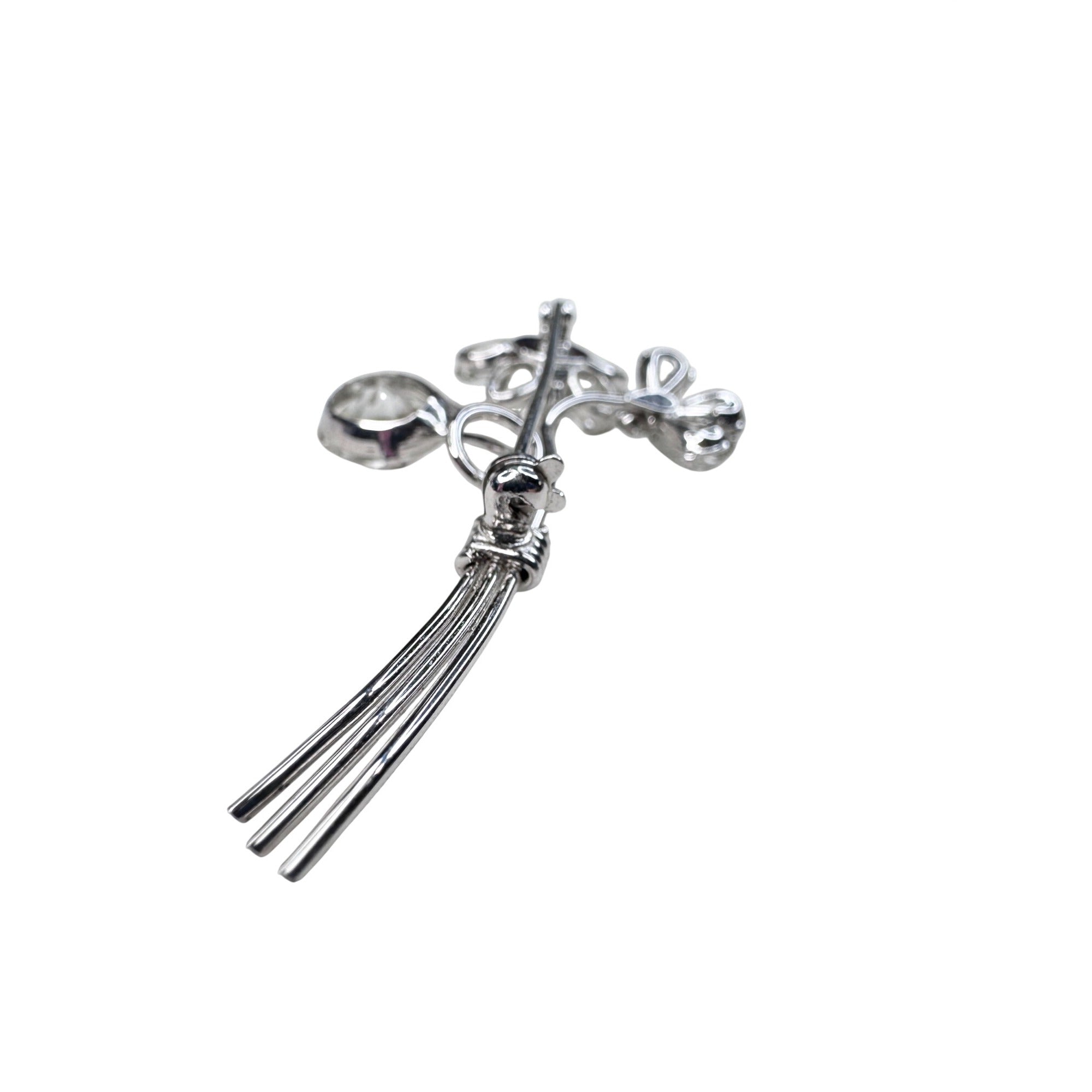 Unsigned Floral Brooch Silver Tone Clear Crystals Spray 1960s Vintage