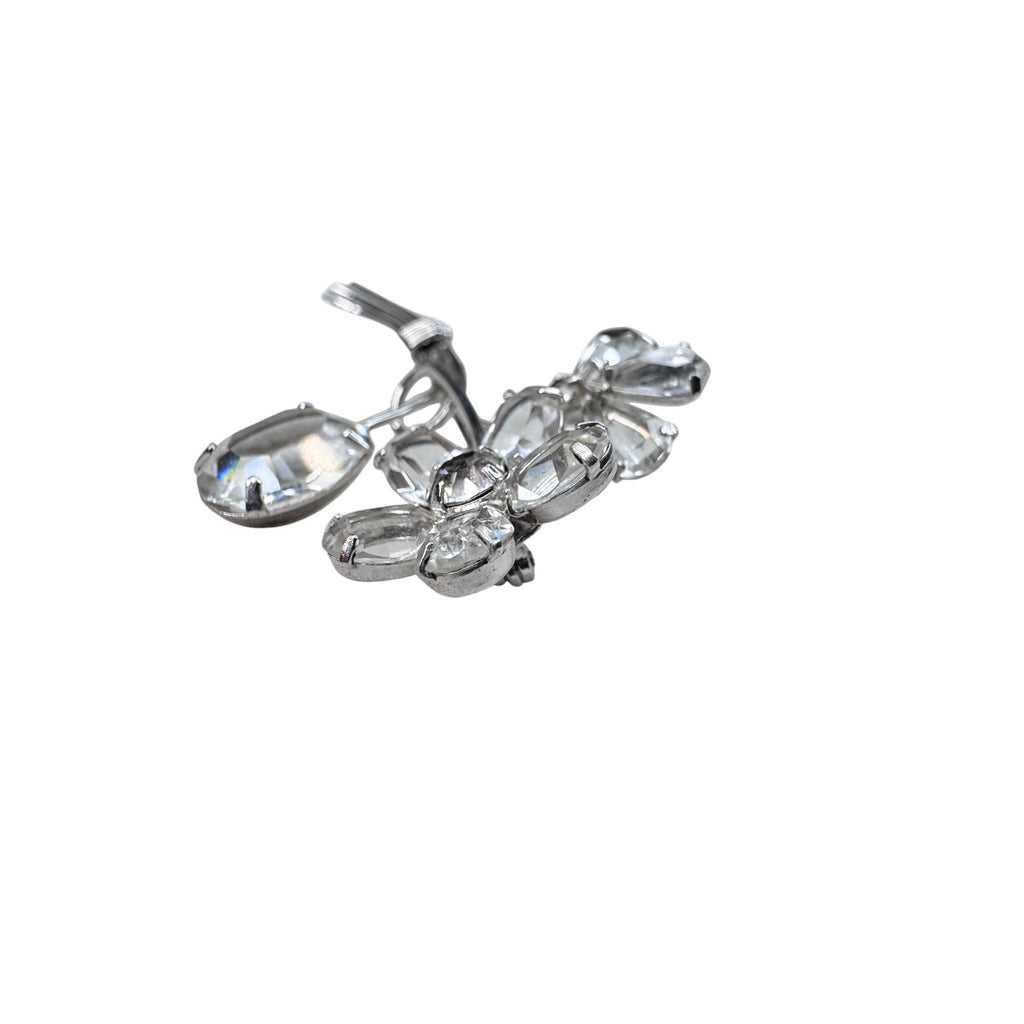 Unsigned Floral Brooch Silver Tone Clear Crystals Spray 1960s Vintage