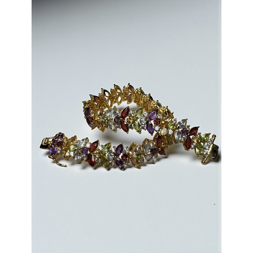 PAJ Prime Art & Jewel Multicolor Marquis Stone Tennis Bracelet Gold Tone