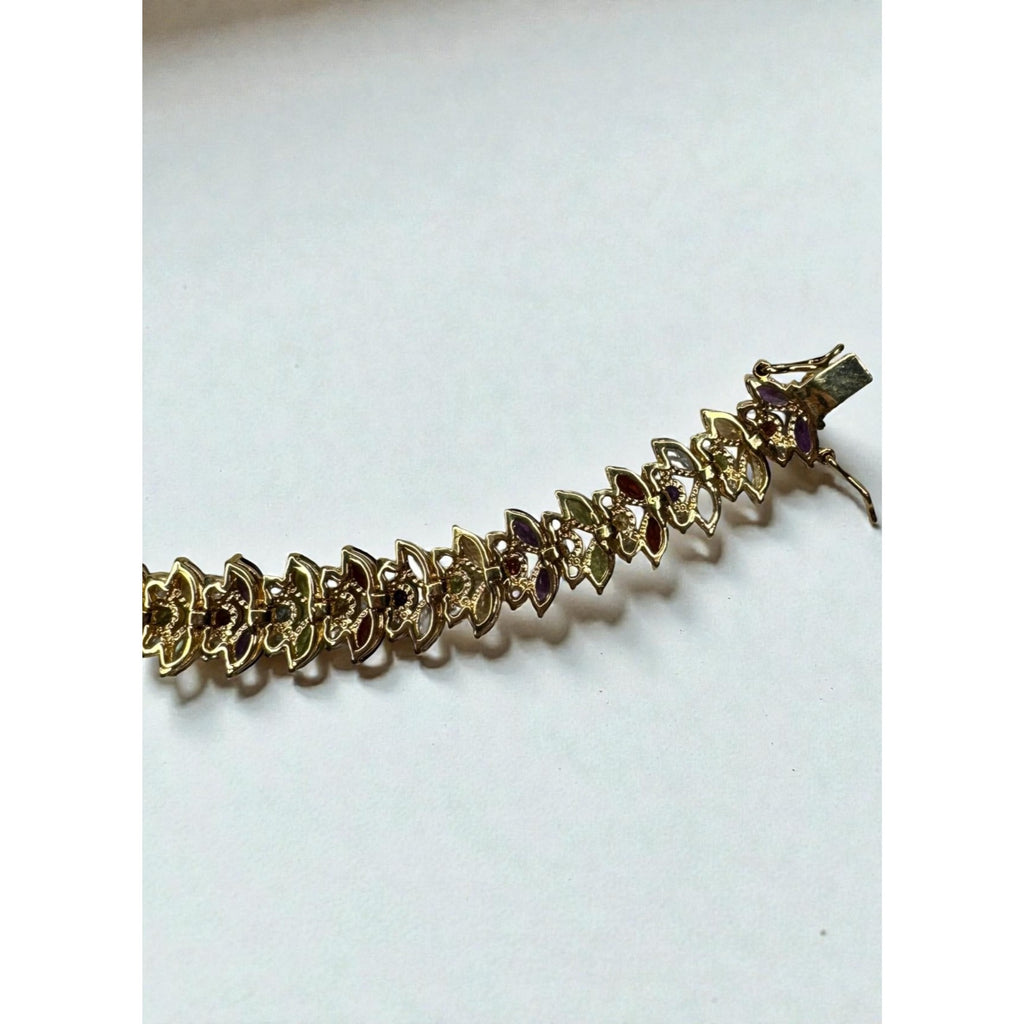 PAJ Prime Art & Jewel Multicolor Marquis Stone Tennis Bracelet Gold Tone