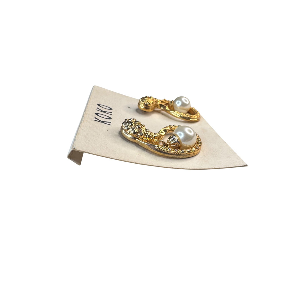 KOKO Pierced Earrings Gold Faux Pearl Drop 1990s Vintage