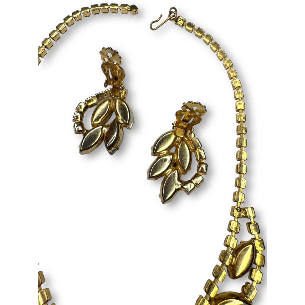 Juliana D&E Rhinestone Necklace Earrings Set AB Watermelon Navette Vintage
