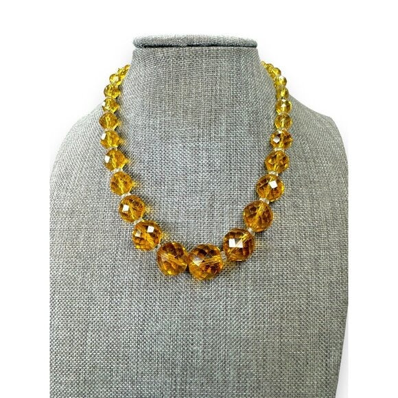 Antique Manganese Amber Glass Bead Necklace With 12K GF Spring Ring Clasp