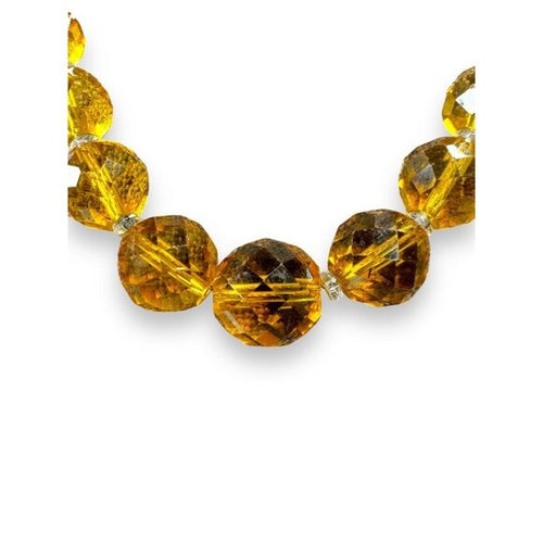 Antique Manganese Amber Glass Bead Necklace With 12K GF Spring Ring Clasp