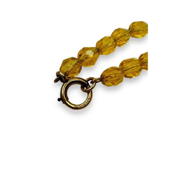Antique Manganese Amber Glass Bead Necklace With 12K GF Spring Ring Clasp
