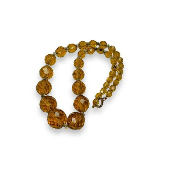 Antique Manganese Amber Glass Bead Necklace With 12K GF Spring Ring Clasp