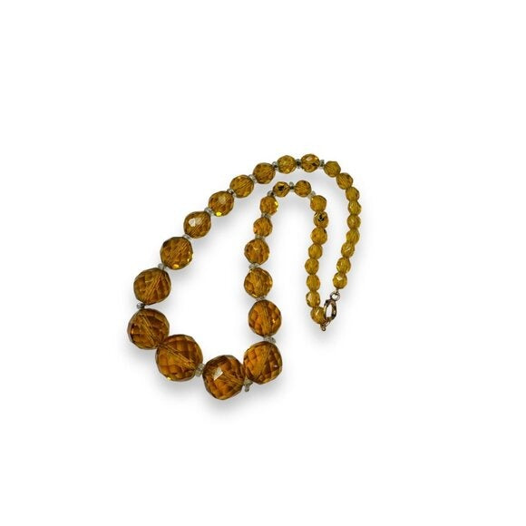 Antique Manganese Amber Glass Bead Necklace With 12K GF Spring Ring Clasp