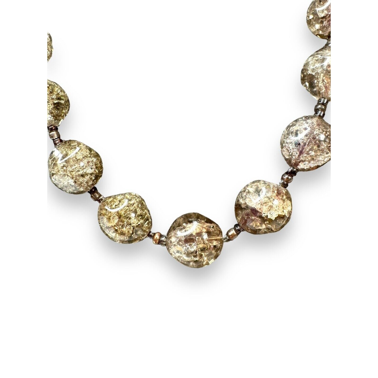 Contemporary Gray Crackle Glass Bead Necklace Copper Toggle 19.25"