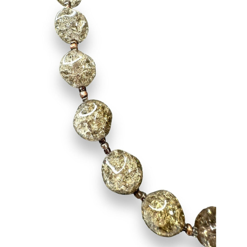 Contemporary Gray Crackle Glass Bead Necklace Copper Toggle 19.25"