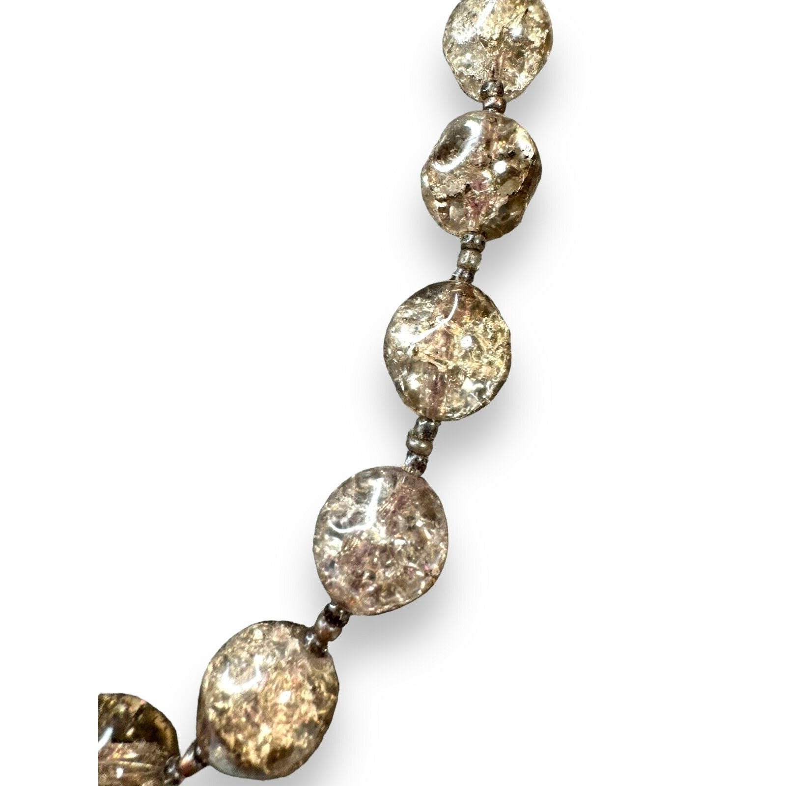 Contemporary Gray Crackle Glass Bead Necklace Copper Toggle 19.25"