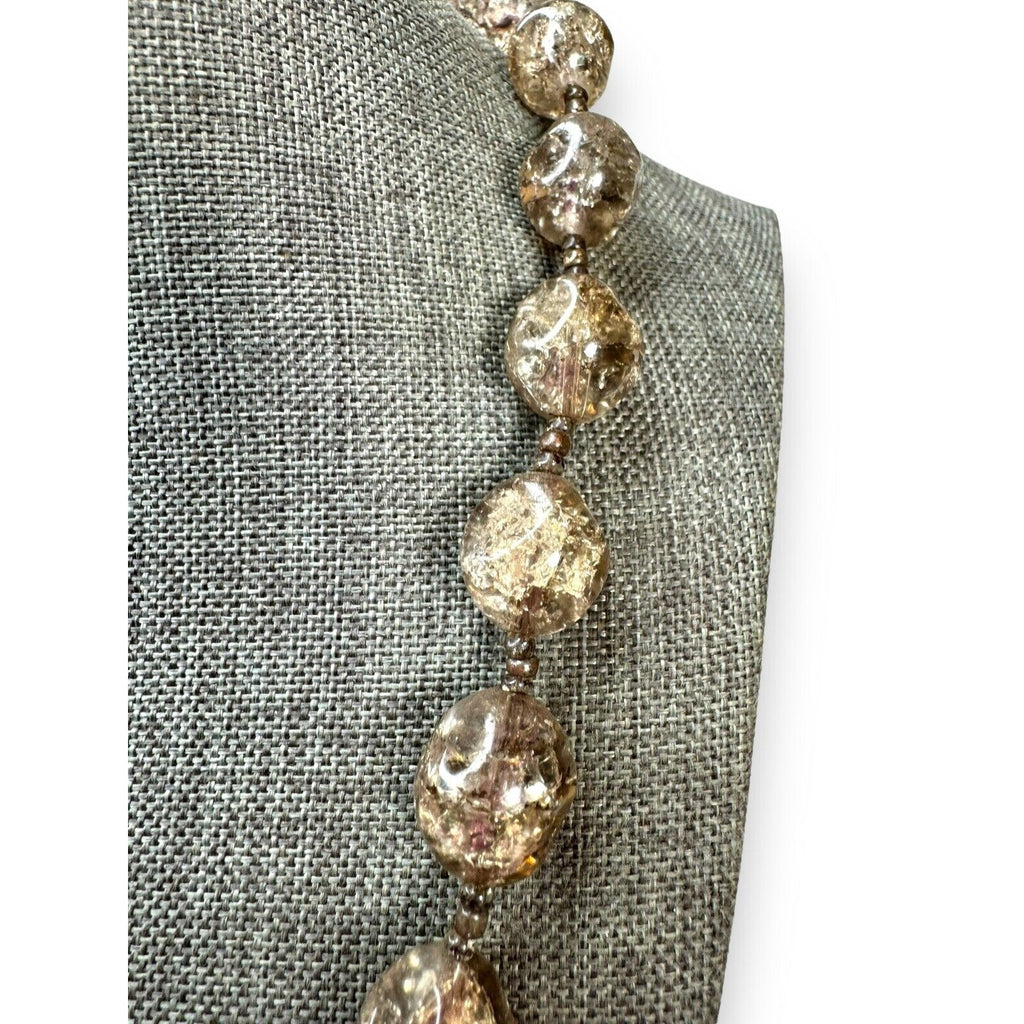 Contemporary Gray Crackle Glass Bead Necklace Copper Toggle 19.25"