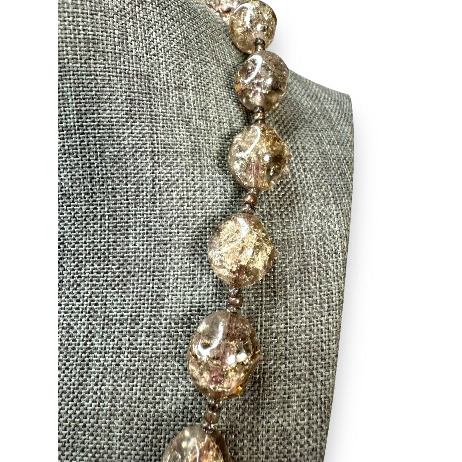 Contemporary Gray Crackle Glass Bead Necklace Copper Toggle 19.25"