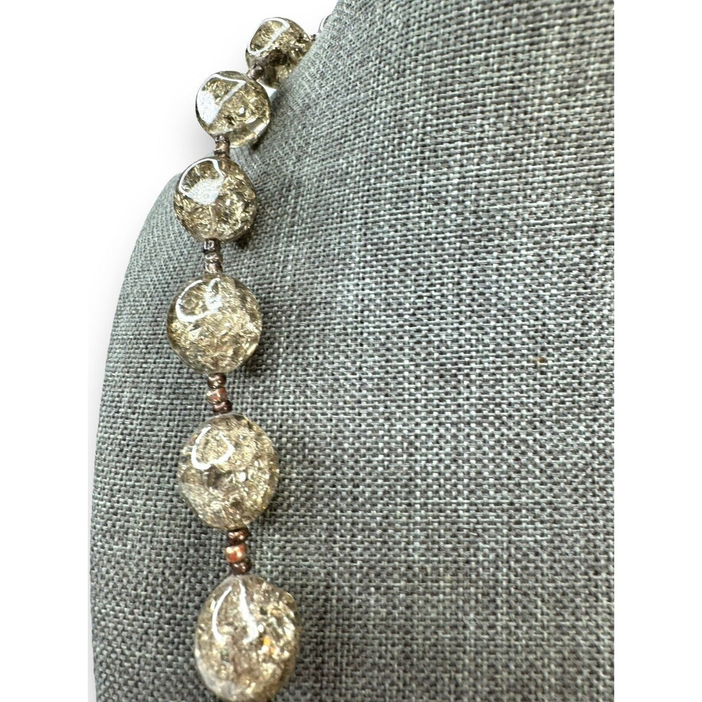 Contemporary Gray Crackle Glass Bead Necklace Copper Toggle 19.25"